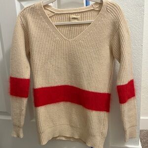 Bellerose Cream V-Neck Sweater with Red Accents